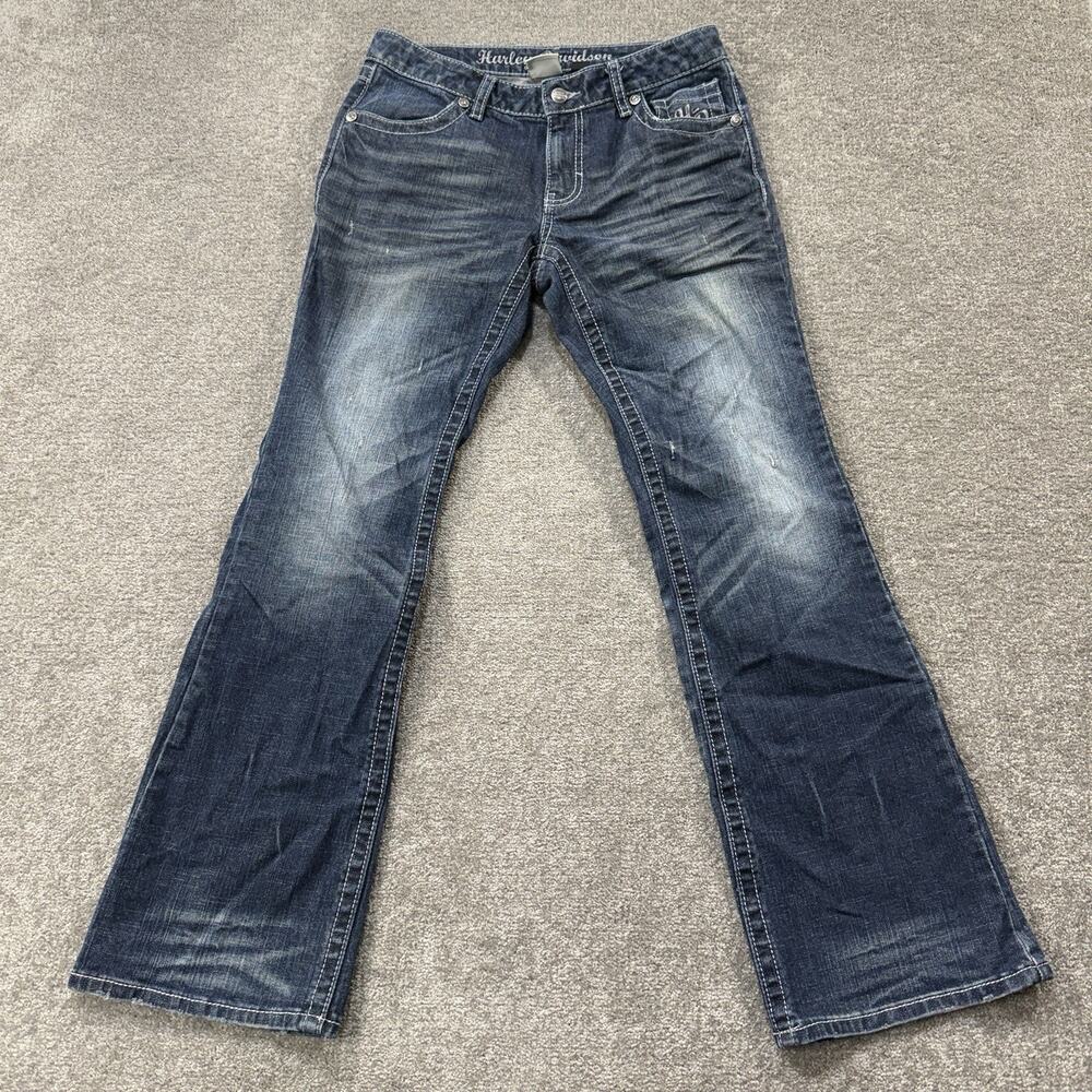 Harley Davidson Womens Embellished Bootcut‎ Jeans Blue 6 Rhinestone Wings Biker